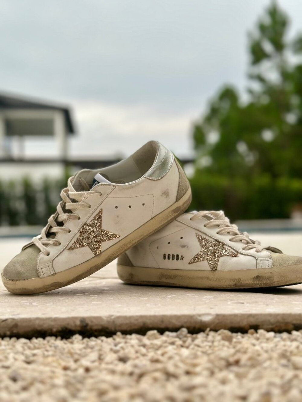 Golden Goose Superstar Sneakers White Leather w/Gold Glitter Star EU 38 / US 8